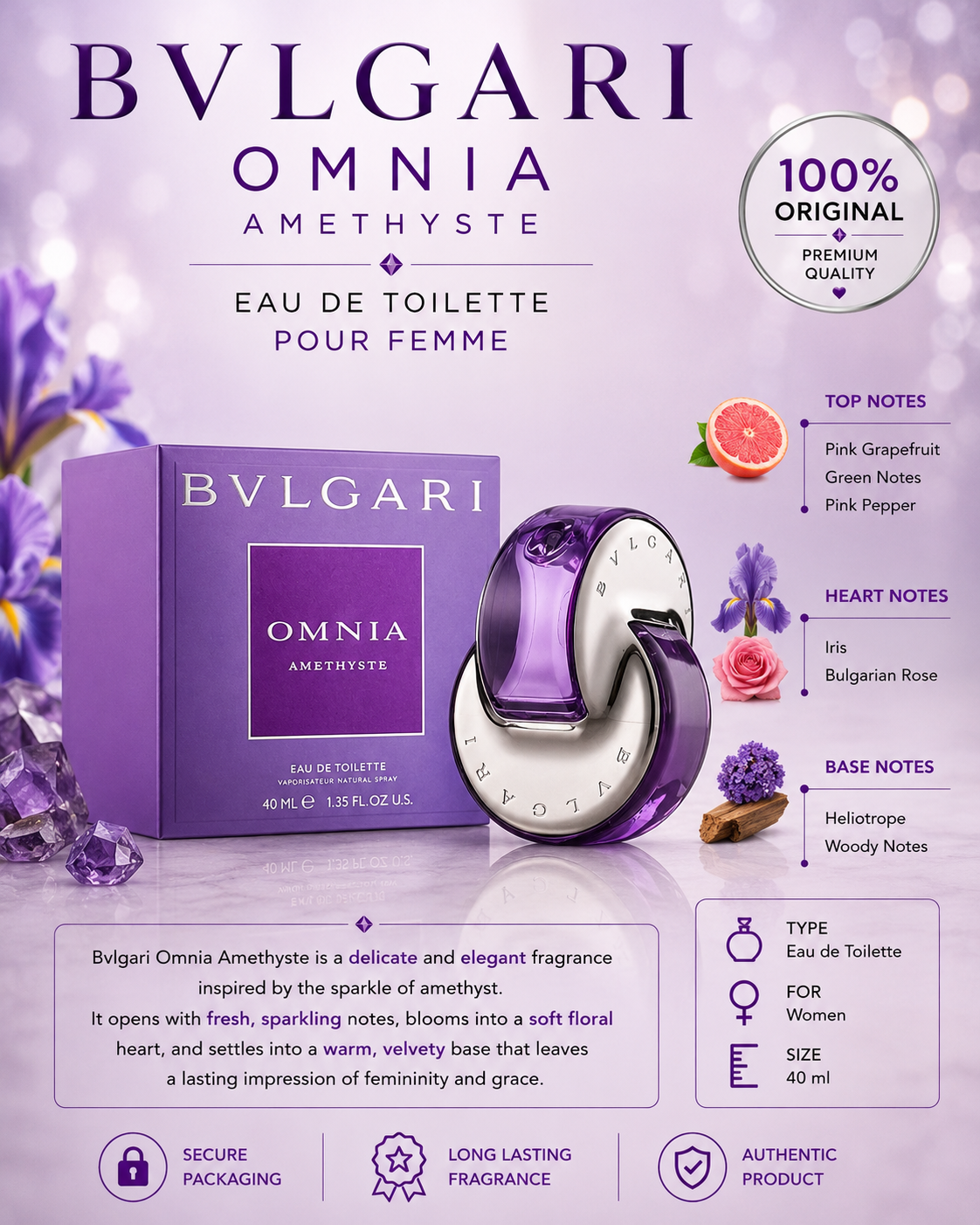 Bvlgari Omnia Amethyste Eau de Toilette 40ml – For Women