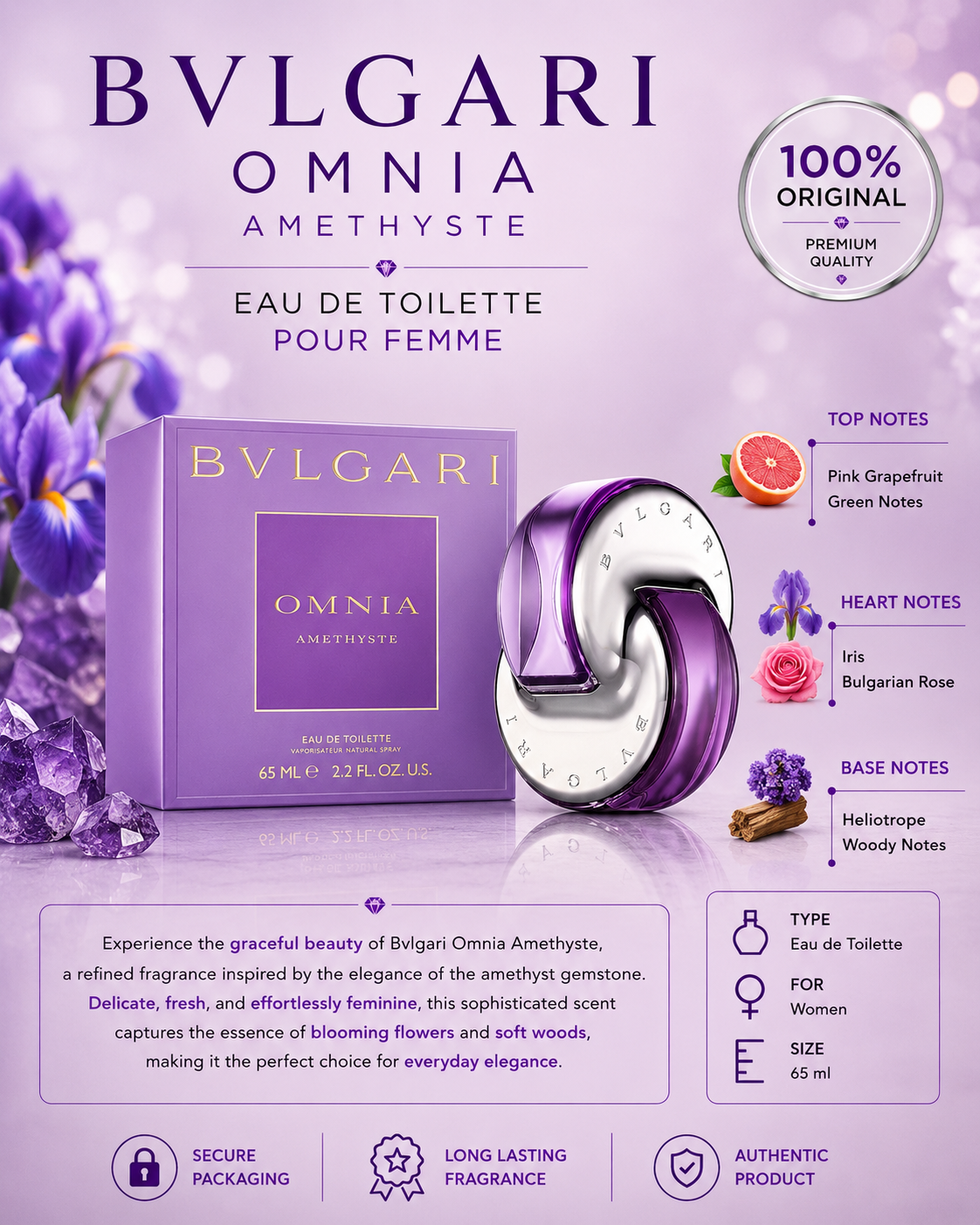 Bvlgari Omnia Amethyste Eau de Toilette 65ml – For Women