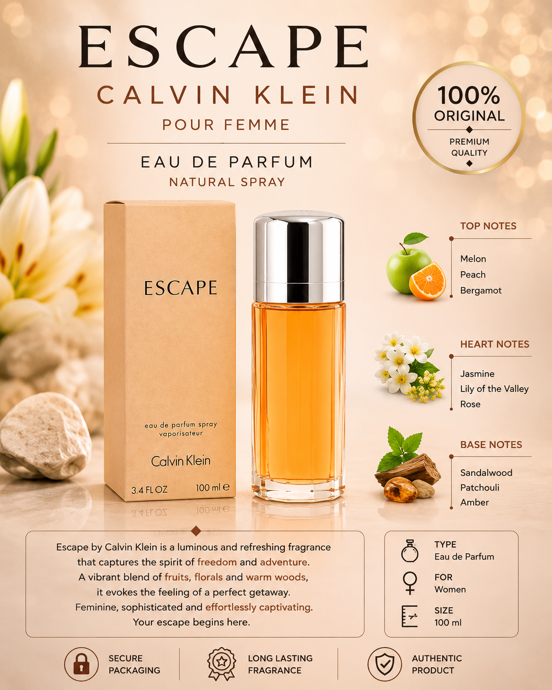 C.K Escape Eau de Parfum 100ml – For Women