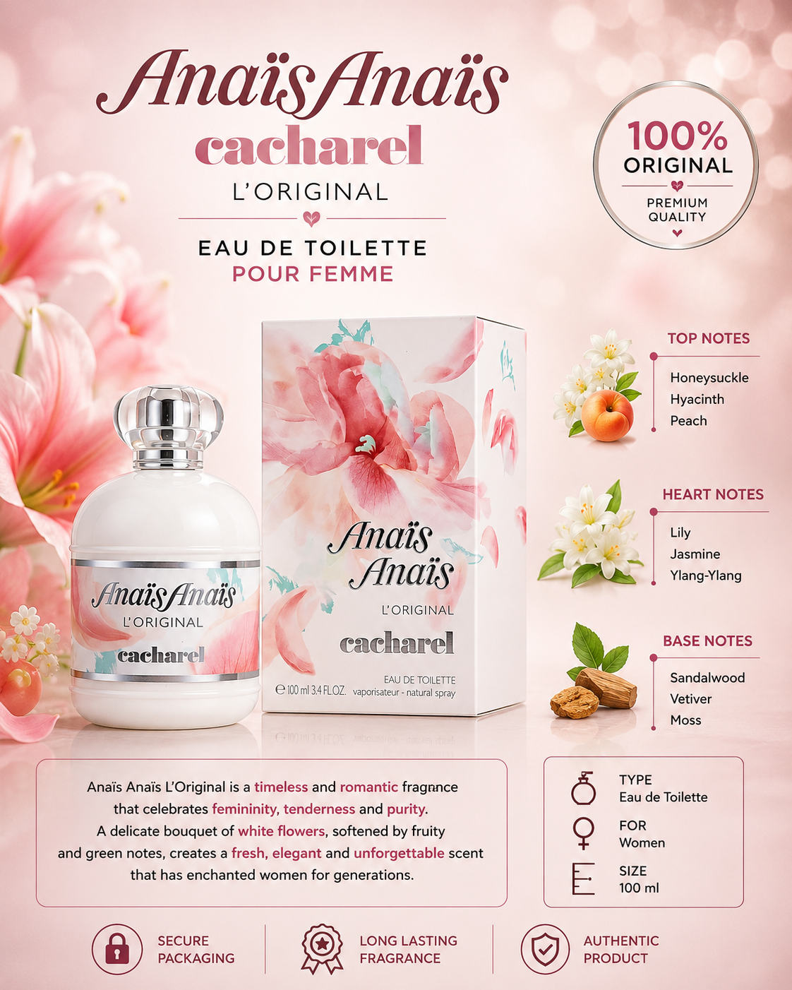 Cacharel Anaïs Anaïs Eau de Toilette 100ml – For Women
