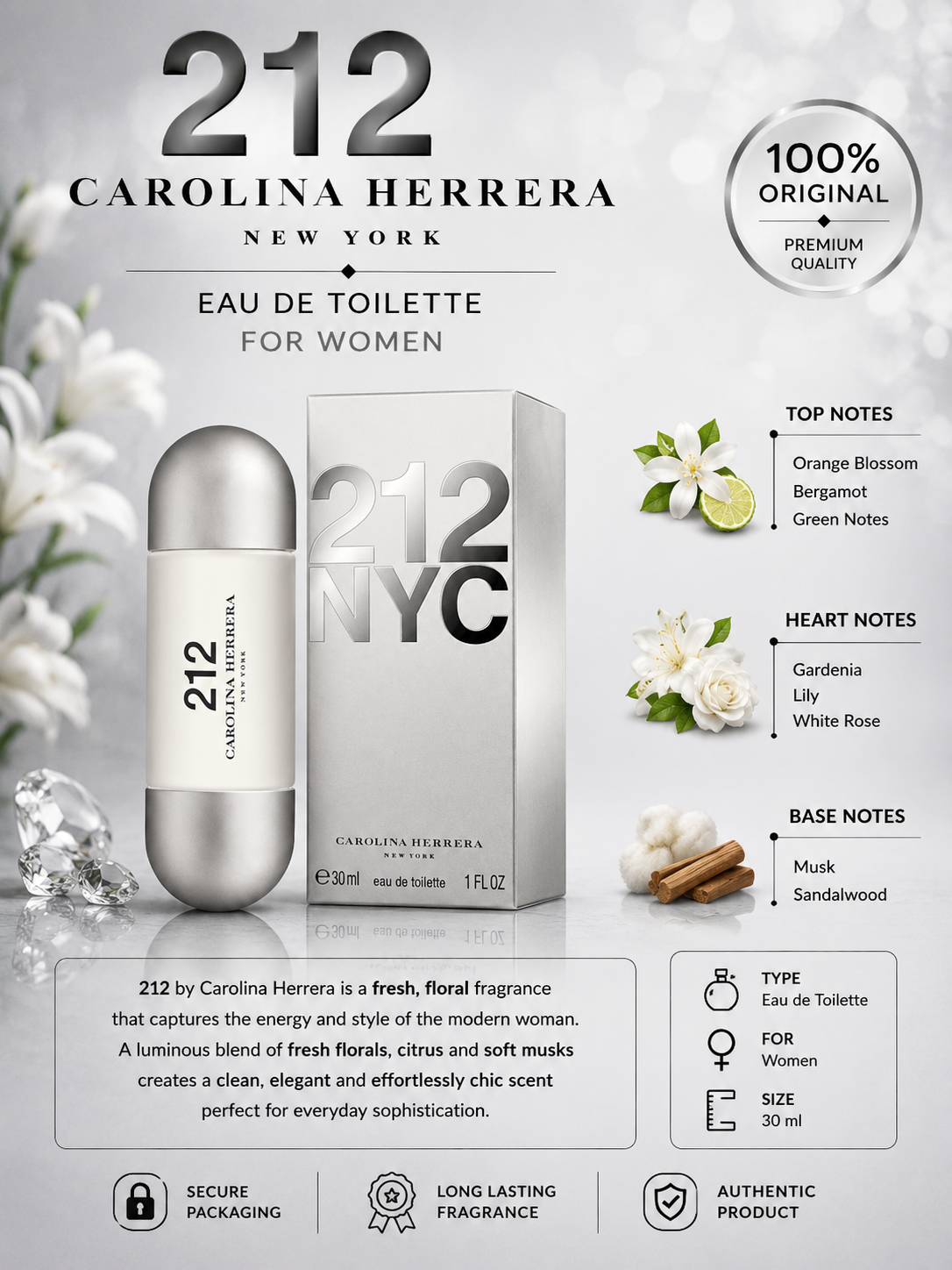 Carolina Herrera 212 Eau de Toilette 30ml – For Women