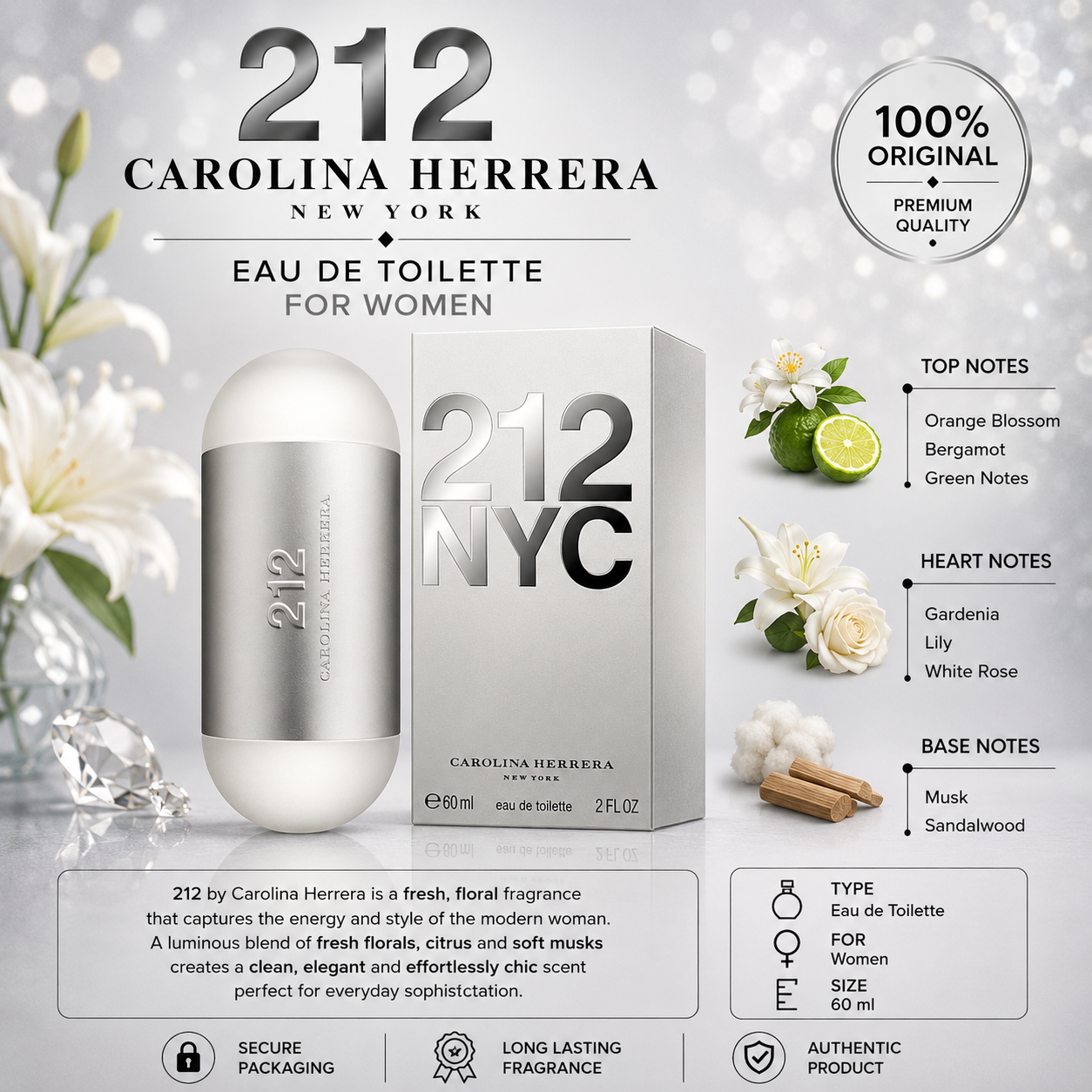 Carolina Herrera 212 Eau de Toilette 60ml – For Women